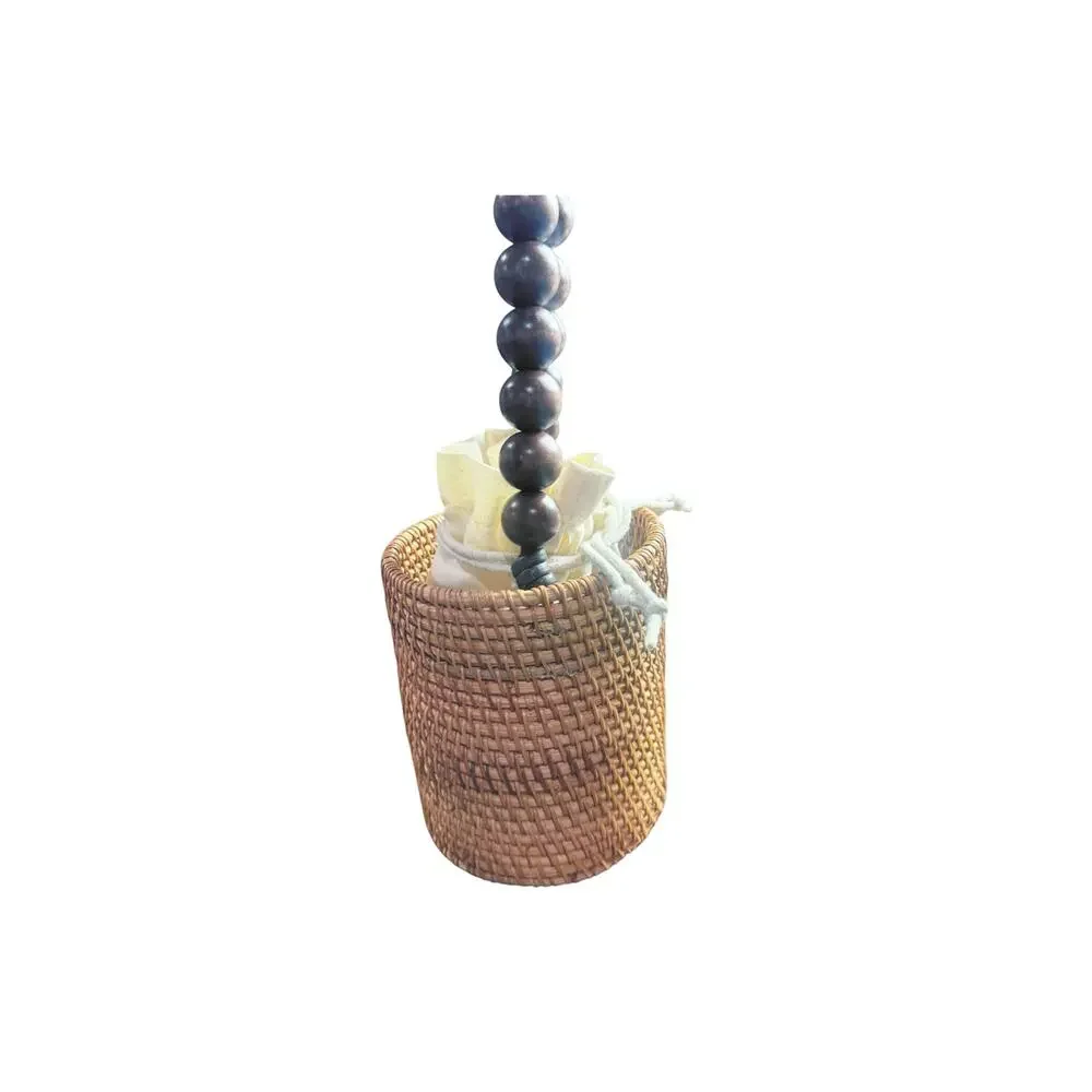 J.Crew Handknotted Rattan Bucket Bag Wood Beaded Top Handle Straw Purse NWOT